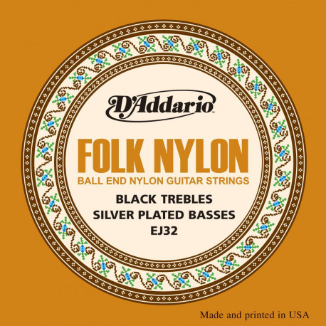 D'addario - EJ32 Folk Nylon, Ball End, Silver Wound/Black Nylon 1