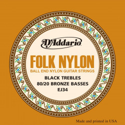 D'addario - EJ34 Folk Nylon, Ball End, 80/20 Bronze/Black Nylon 1