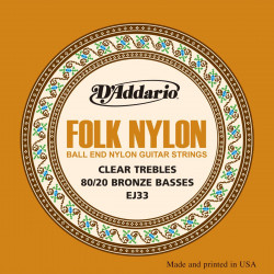 D'addario - EJ33 Folk Nylon, Ball End, 80/20 Bronze/Clear Nylon 1