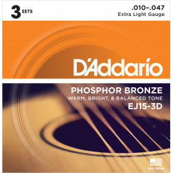 D'addario - EJ15 - Phosphor Bronze Extra Light (pack 3 juegos) 1