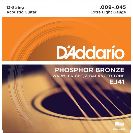D'addario - EJ41 12-String Phosphor Bronze, Extra Light [9-45] 1