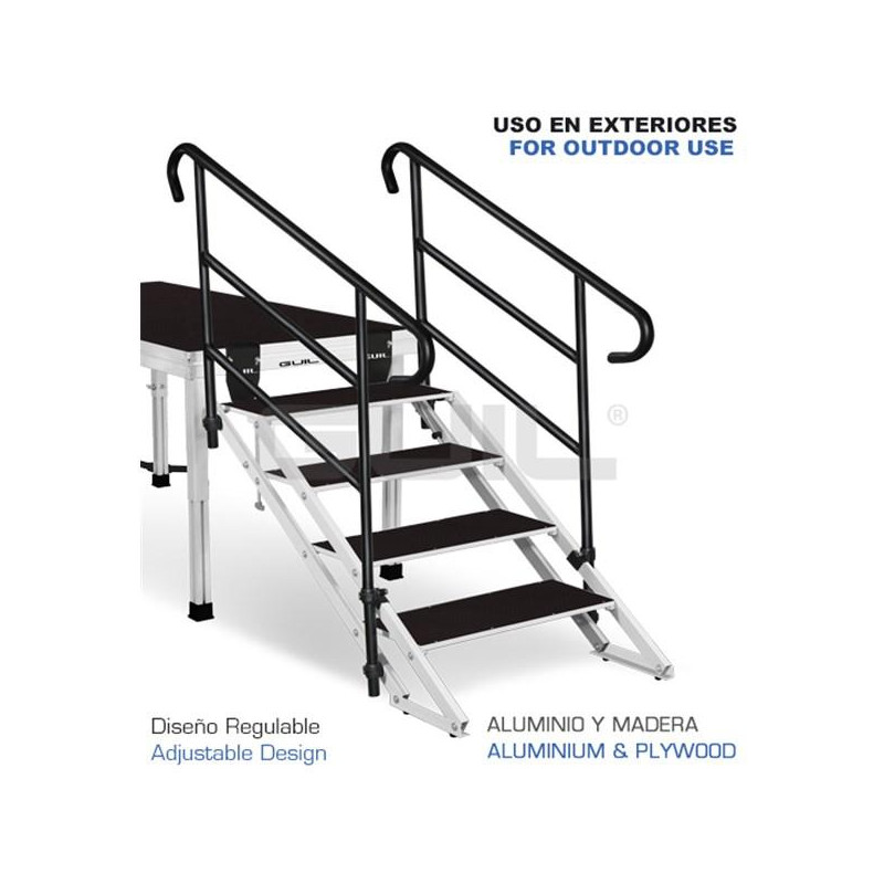 Escalera plegable (aluminio) para escenarios con alturas de 900 a 1800 mm