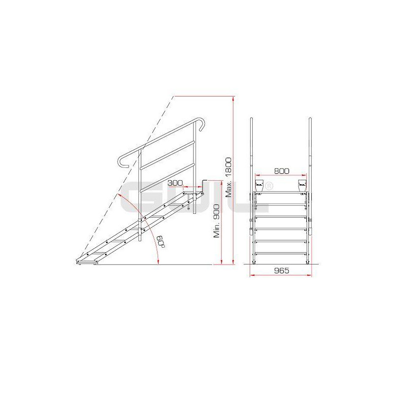 Escalera plegable (aluminio) para escenarios con alturas de 900 a 1800 mm