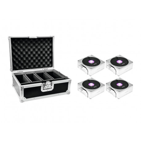 Eurolite - Set 4x AKKU IP Flat Light 1 chrome + Case 1