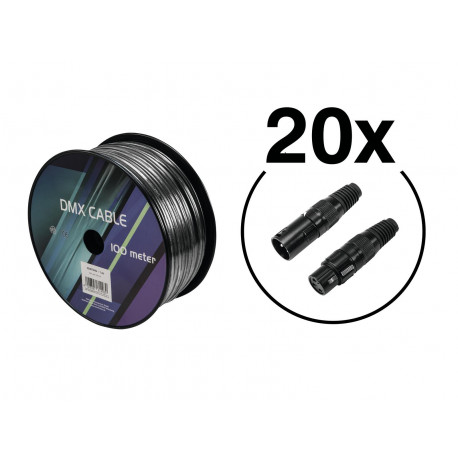 Eurolite - Set DMX cable 2x0.22 100m sw + 40 connectors 1