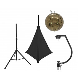 Eurolite - Set Mirror ball 30cm gold with stand and tripod cover black 1