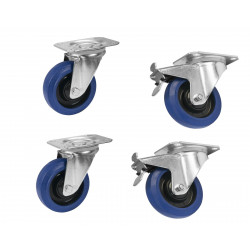 Roadinger - Set Swivel castors 100mm blue 2x RD-100 + 2x RD-100B with brake 1