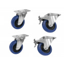 Roadinger - Set Swivel castors 100mm blue 2x RD-100 + 2x RD-100B with brake