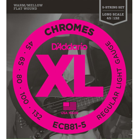 D'addario - ECB81-5 CHROMES BASS 5-STRING, LIGHT, LONG SCALE [45-132] 1