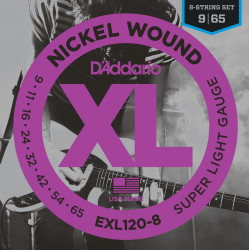 D'addario - EXL120-8 NICKEL WOUND, 8-STRING, SUPER LIGHT, [9-65] 1
